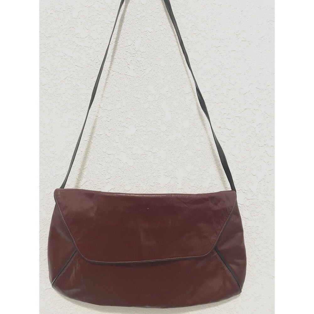 Burgundy Vtg ANNE KLEIN Calderon LEATHER SHOULDER HANDBAG PURSE East West